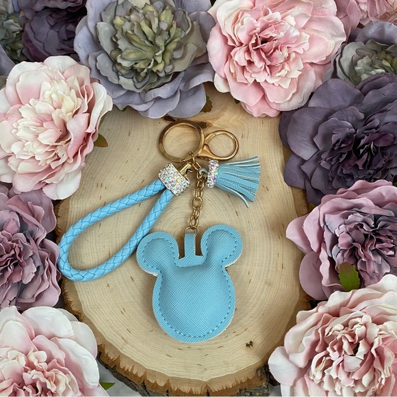 Crystal Mickey Mouse with Light Blue Tassel & Braided Wristlet Keychain - Picture 9 of 12